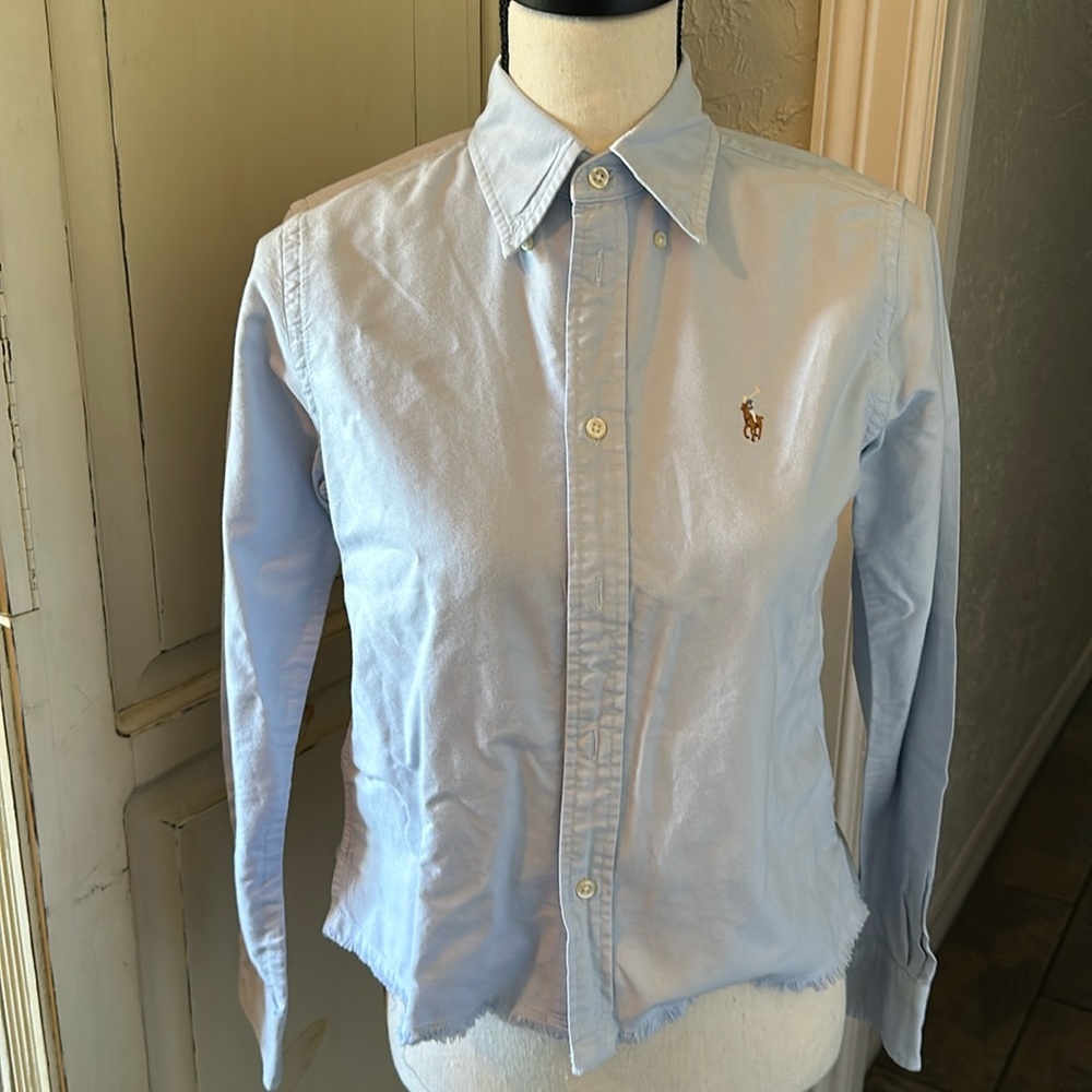 Ralph Lauren, light blue button-down cropped